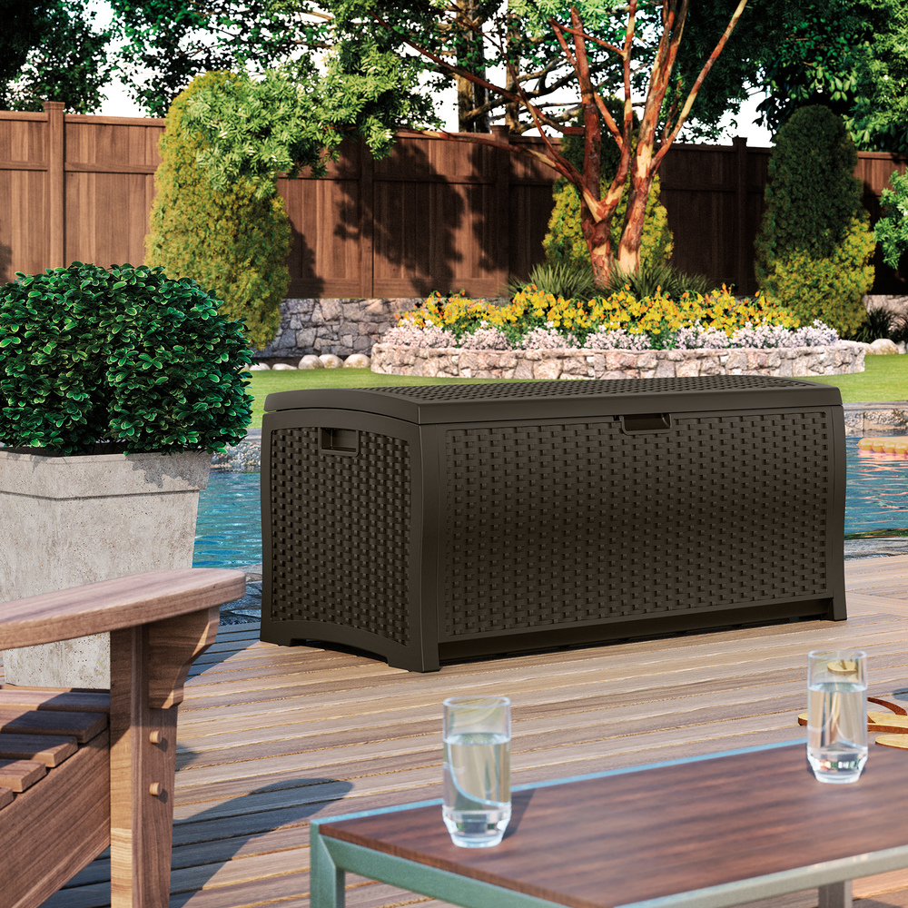 Suncast - 73 Gal. Resin Wicker Deck Box - Java