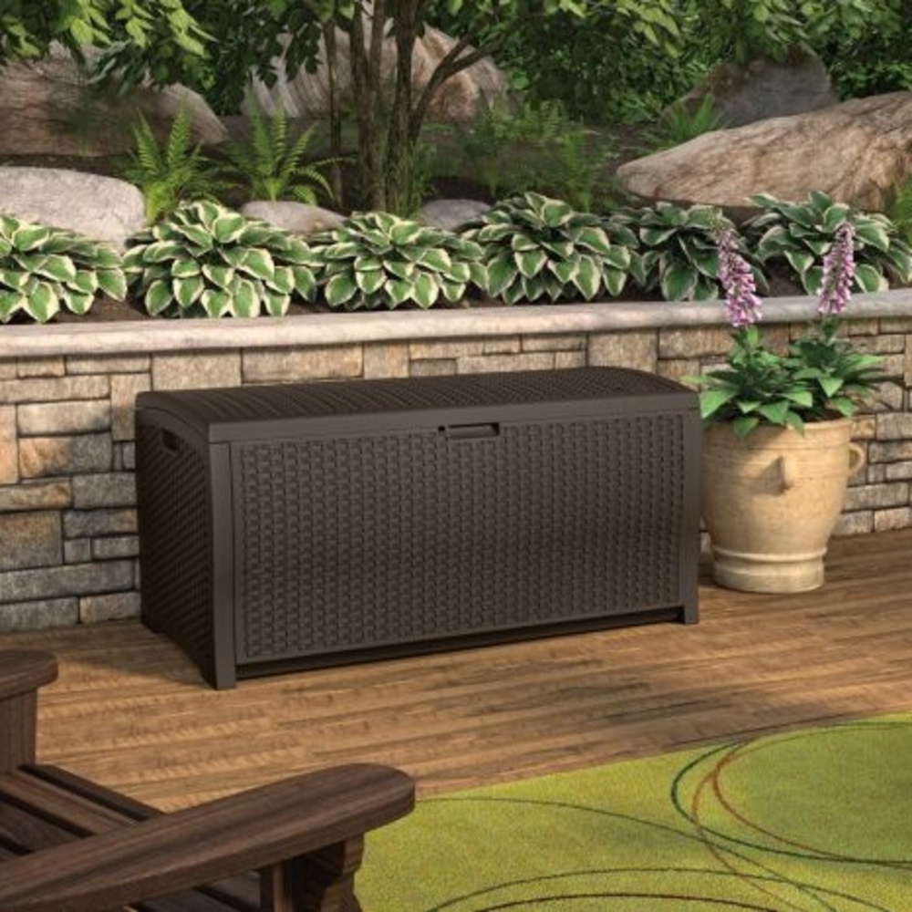 Suncast - 99 Gal Resin Wicker Deck Box - Java
