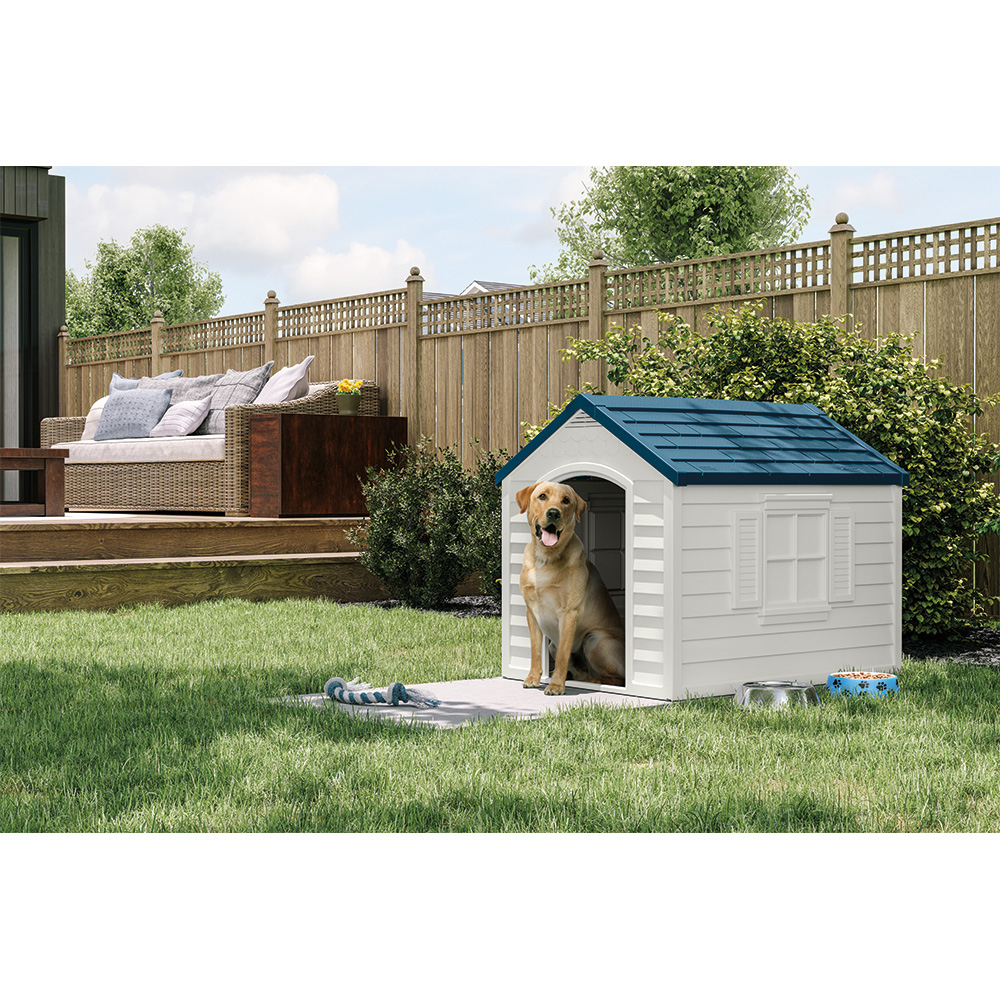 Pets Pet Houses Suncast Deluxe Dog House Passive W/blue Roof
