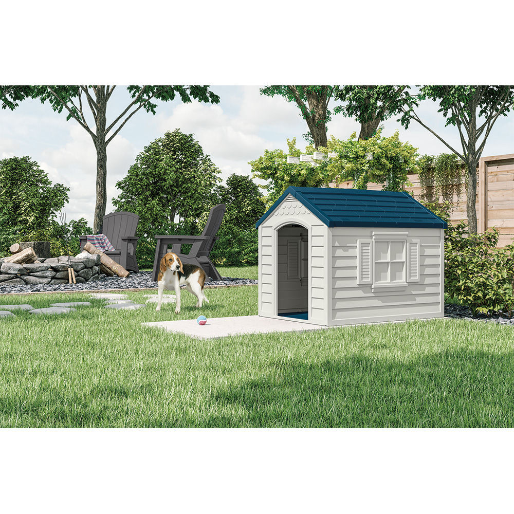 Pets Pet Houses Suncast Deluxe Dog House Passive W/blue Roof
