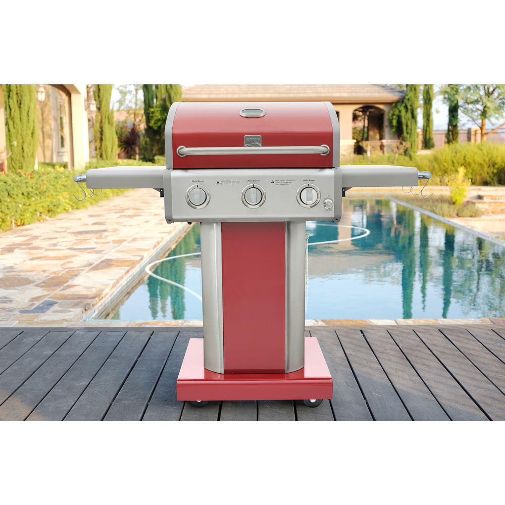 Kenmore - 3 Burner Pedestal Gas Grill - Red