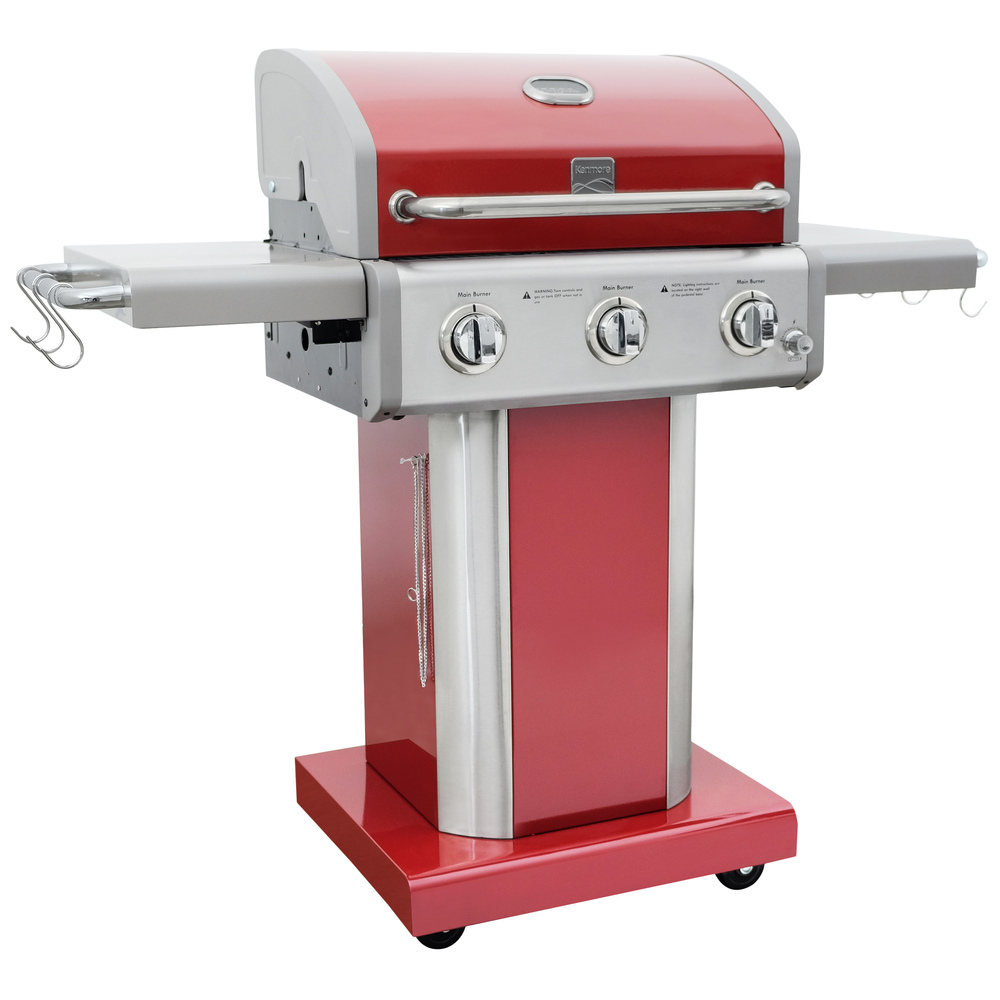 Kenmore - 3 Burner Pedestal Gas Grill - Red