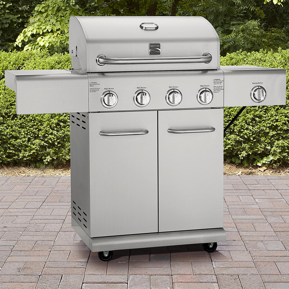 Kenmore - 4 Burner Gas Grill Plus SEARING Side Burner - All Stainless Steel