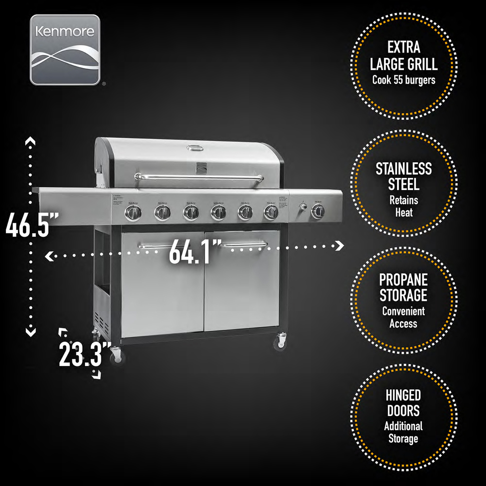 Kenmore - 6 Burner Xl Gas Grill Plus Side Burner