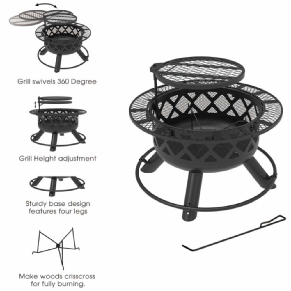 Shinerich - 24” Fire Pit With Grill