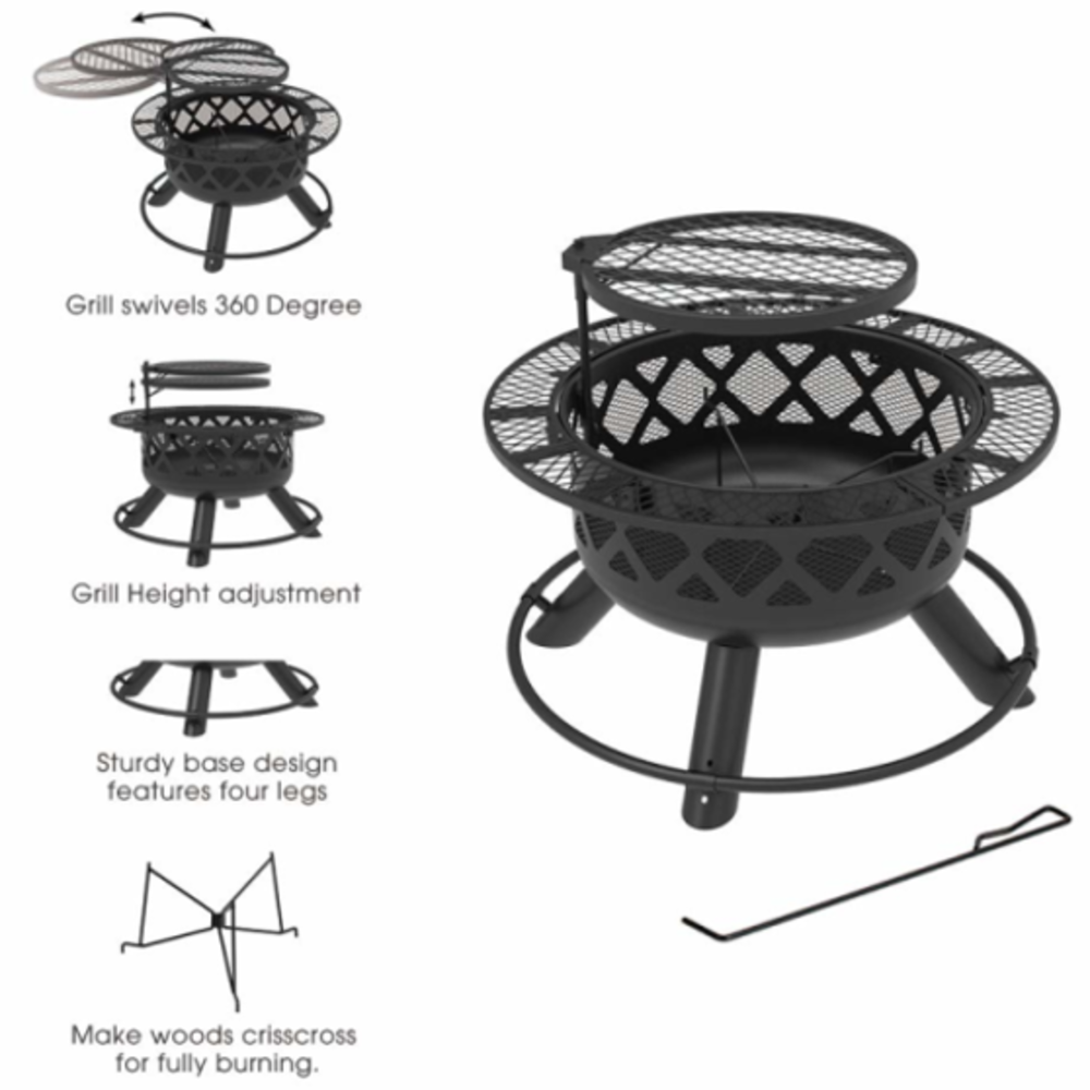 Shinerich - 24” Fire Pit with Grill