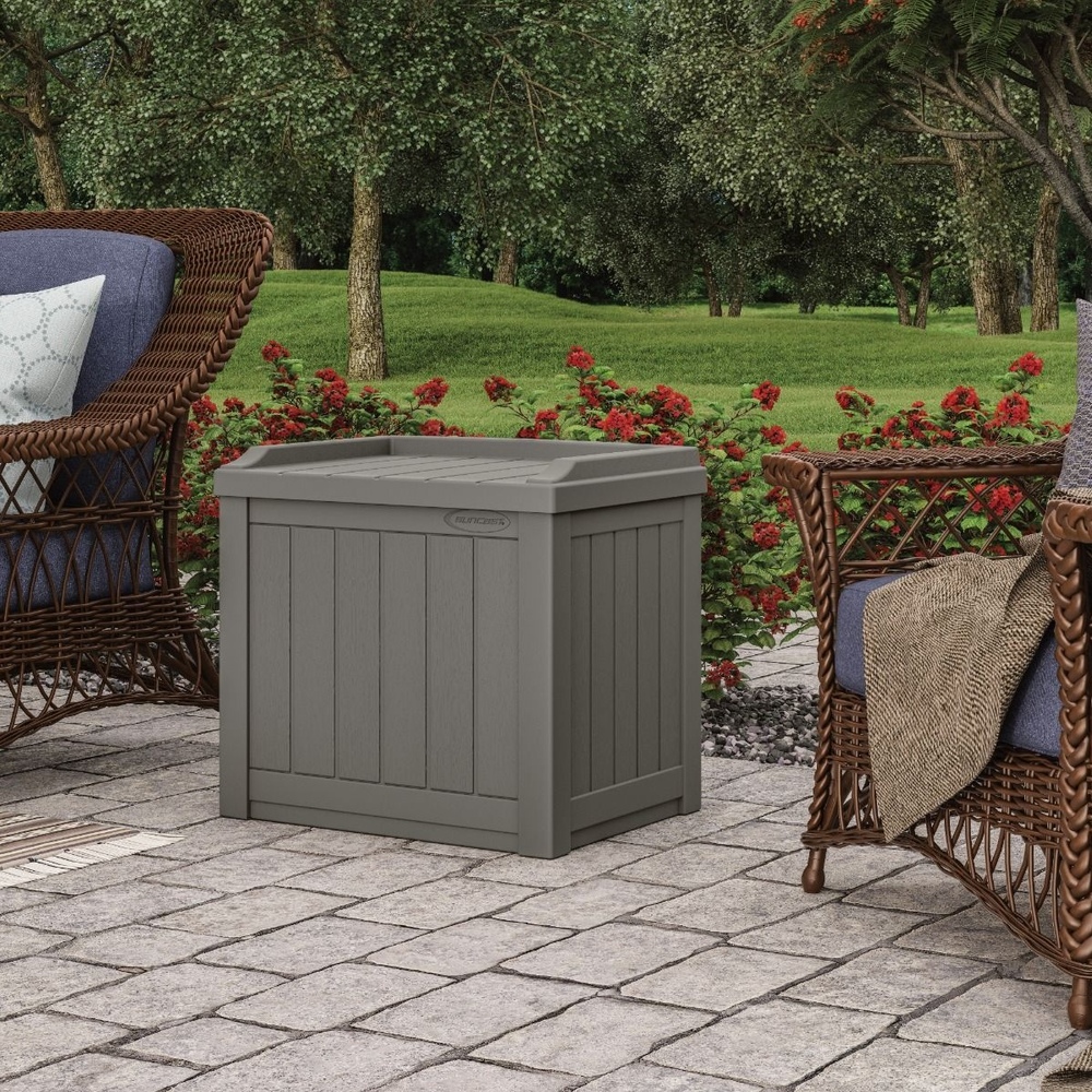 Suncast - 22 Gal Small Deck Box W/storage Seat - Stoney