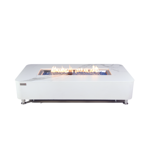 Elementi Plus - Athens Porcelain Top Fire Table - White Rectangle- Ng