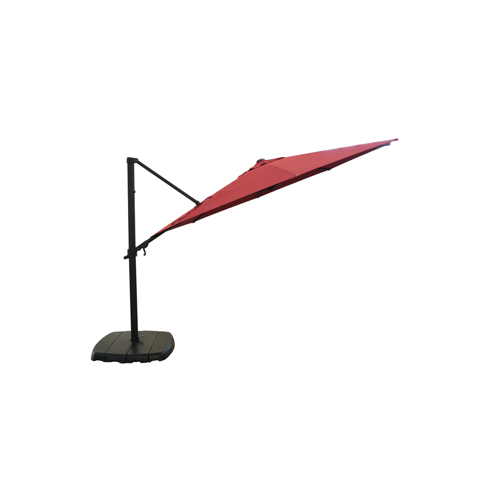 Treasure Garden - 11' Octagon Cantilever Umbrella + Base - Black Frame W/red Fabric