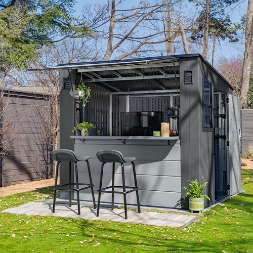 Suncast - 8' X 7' Cabana Entertainment Shed - Cool Gray/dove Gray