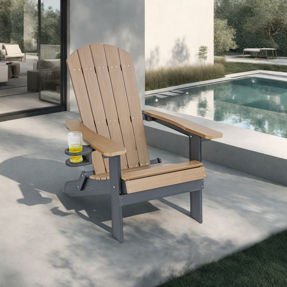 Backyard Lifestyles - Folding Adirondack Chair W/cup Holder- Brown/black