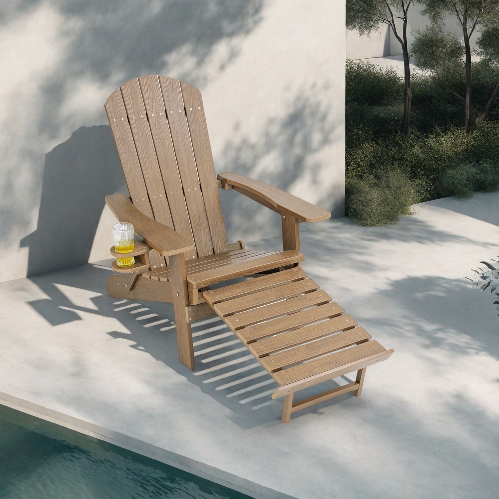 Backyard Lifestyles - Folding Adirondack Chair W/hideaway Footrest & Cup Holder - Brown
