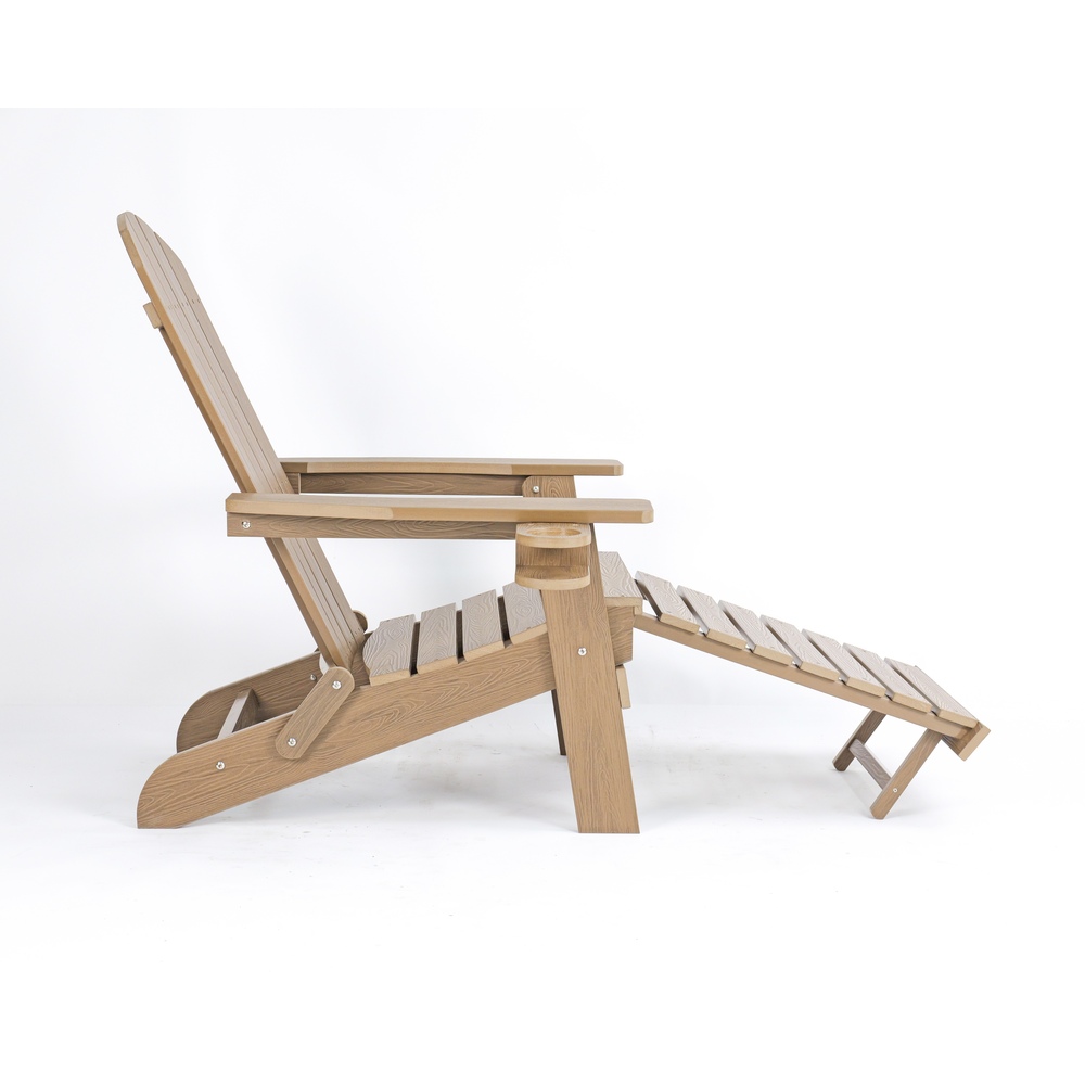 Backyard Lifestyles - Folding Adirondack Chair W/hideaway Footrest & Cup Holder - Brown