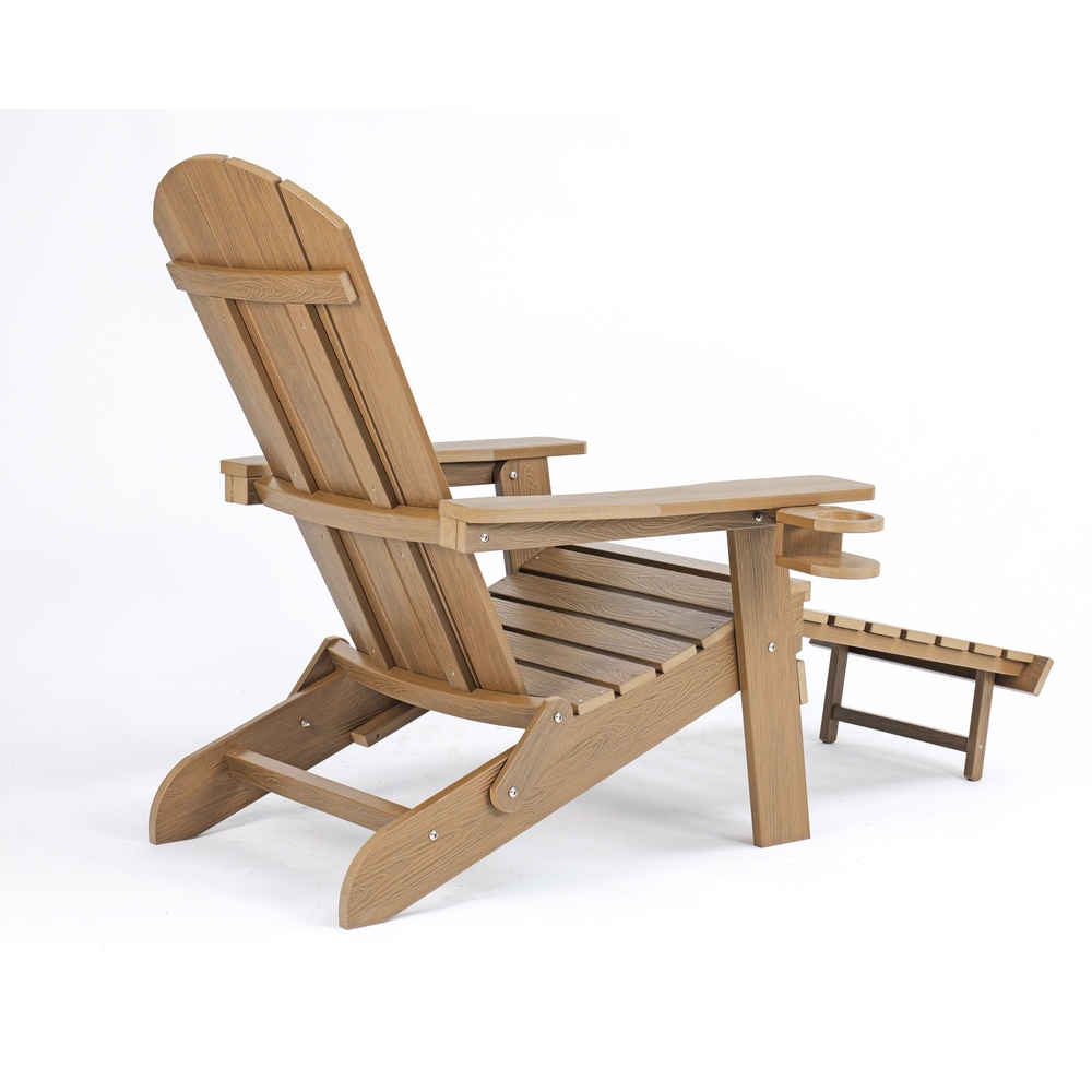 Backyard Lifestyles - Folding Adirondack Chair W/hideaway Footrest & Cup Holder - Brown